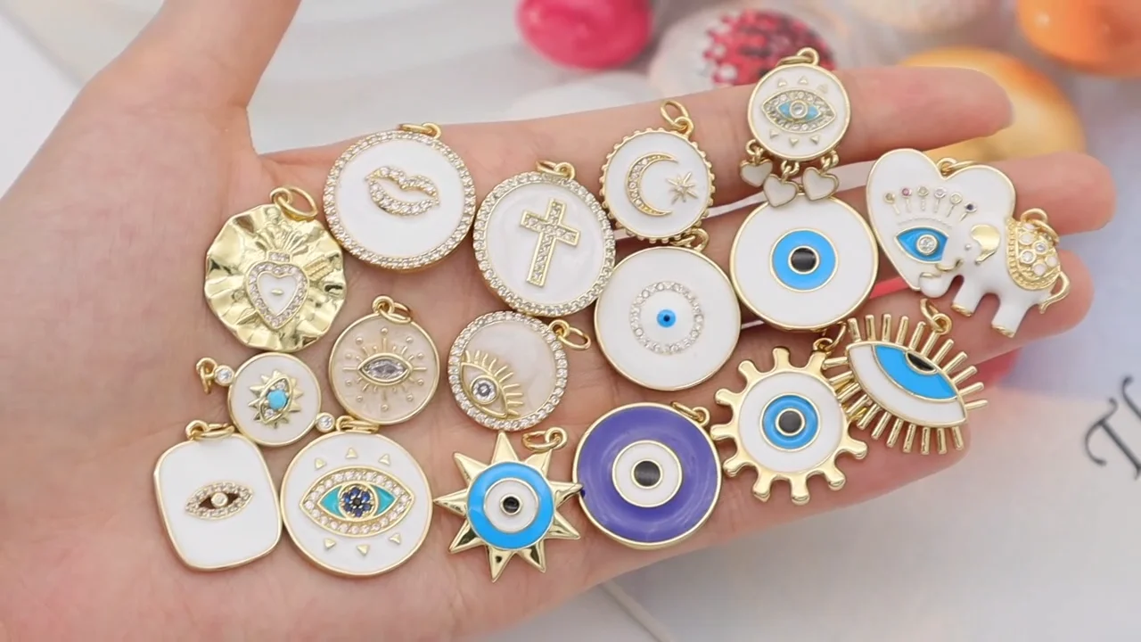 Wholesale White Blue Enamel Elephant Sun Heart Eyes Pendant Charm Woman