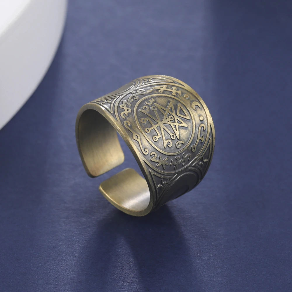 Seal of the 7 Archangels Protection Ring Amulet Metatron Cube Lilith Symbol the Secrets of King Solomon Vintage Jewelry