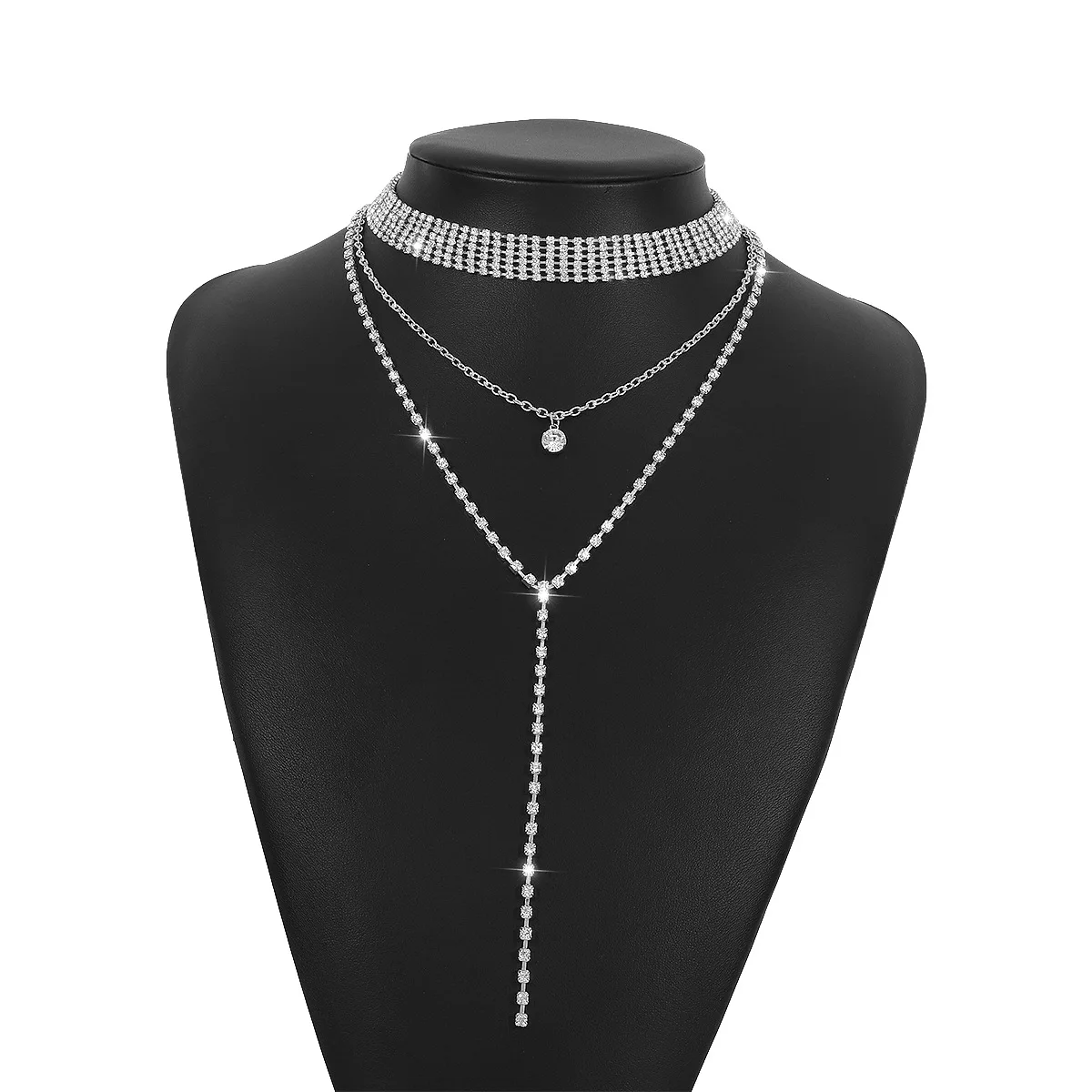 YERTTER Vintage Silver Rhinestone Bow Choker Necklace - Adjustable Chain For Parties & Club Wear