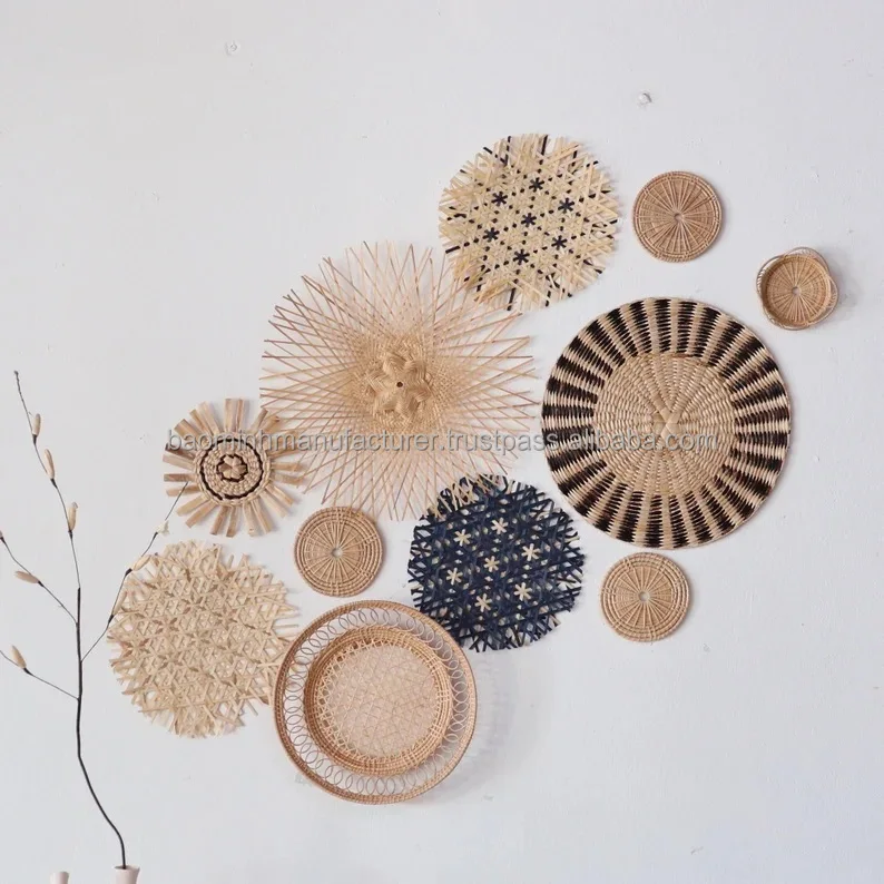 Cheapest! Set 10 Of Flower Round Wall Hanging Decor Rattan Home