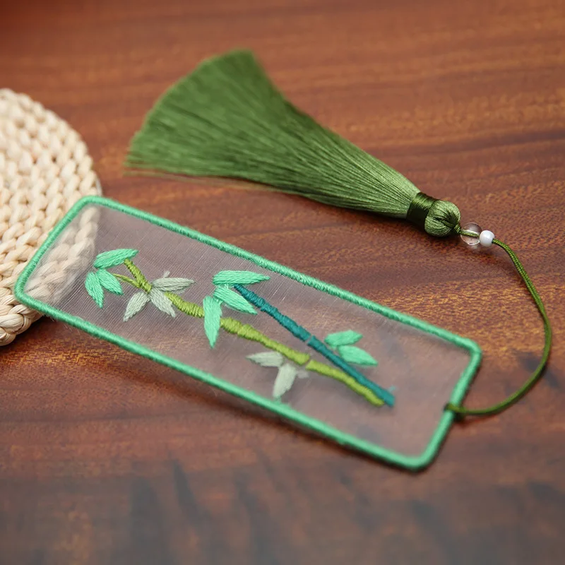 Transparent Bookmark Embroidery Kit for Beginner Hand Modern Flowers Full