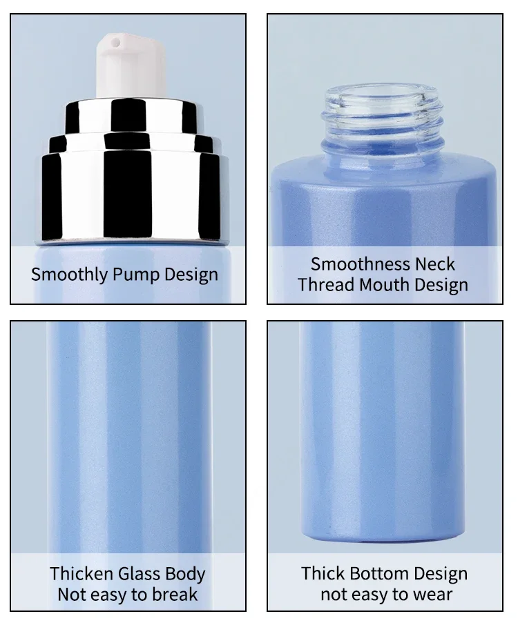 Blue Empty Cosmetics Cream Containers Set Skincare Glass pump Spray Lotion Bottle With Silver Cap 30g50g40ml100ml120ml supplier