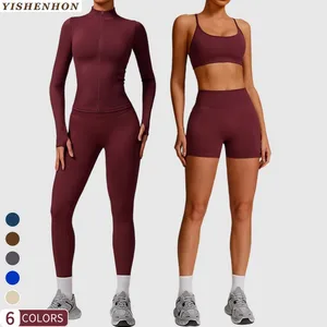 For YISHENHON 2026 Women's New Arrival Gym Wear Seamless Quick-Drying Zipper Jacket Long Sleeves Solid Fitness Sport Suit for Yo