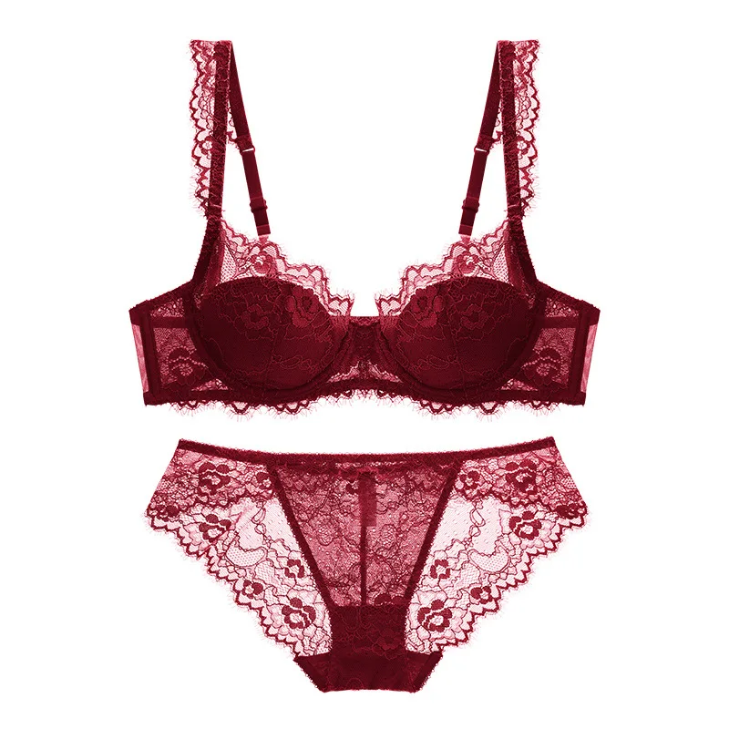 Sexy Lace French Lingerie Set With Thin Cotton Cup Breathable Large Size Push Up Bra Set 8397