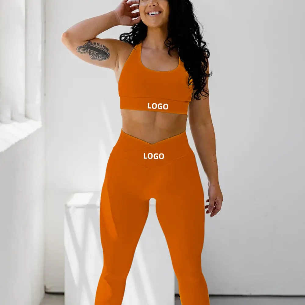 Custom Design High Quality Gym Clothes Women Cross Back Sports Bra Sets Yoga Set Workout Clothes