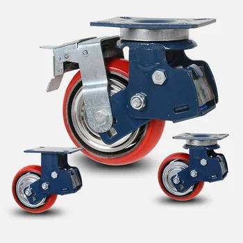 400kg - 700kg load Blue bracket fixed iron core spring PU caster wheels polyurethane Industrial heavy caster wheels