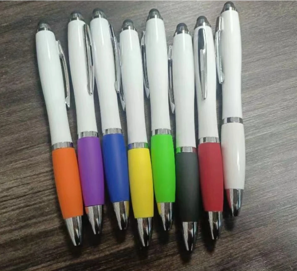 Solid White Barrel with Black Touch Screen Stylus Colorful Grip Ball ...