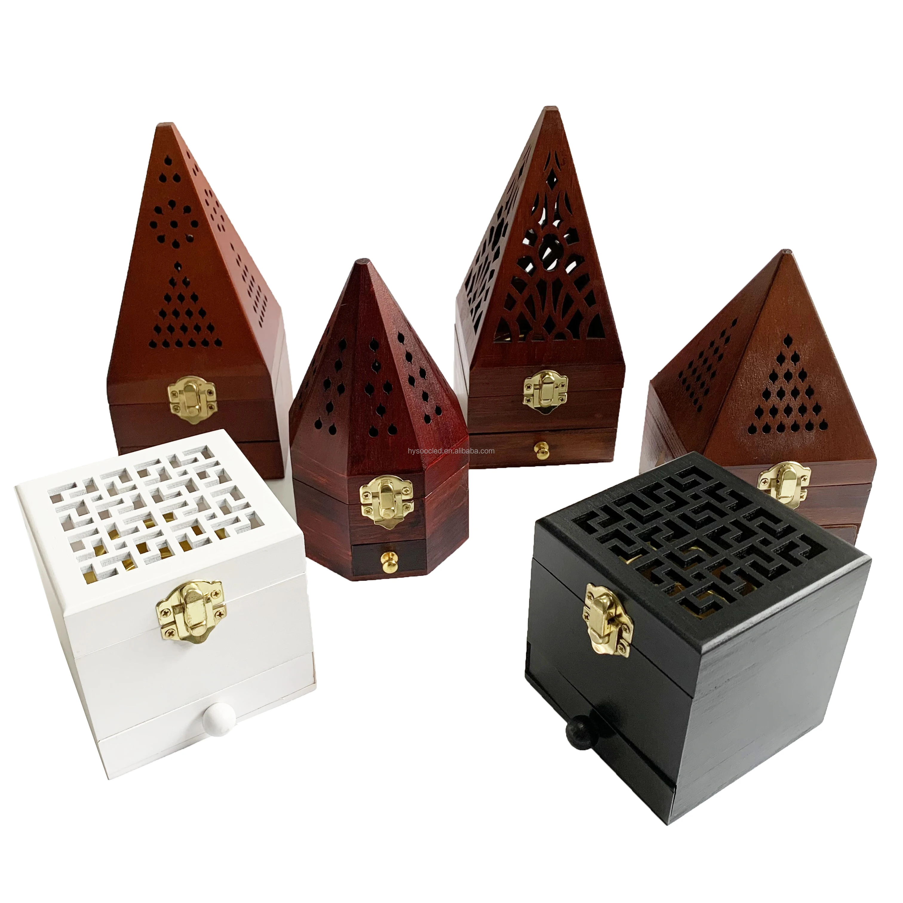Cone Incense Burner Holder Box Storage - Wooden Pyramid Style - Mabkhara,  Wooden Burner, Bakhoor Burner - Wooden Incense Holder (Size: 9 x 9 x 17 cm  