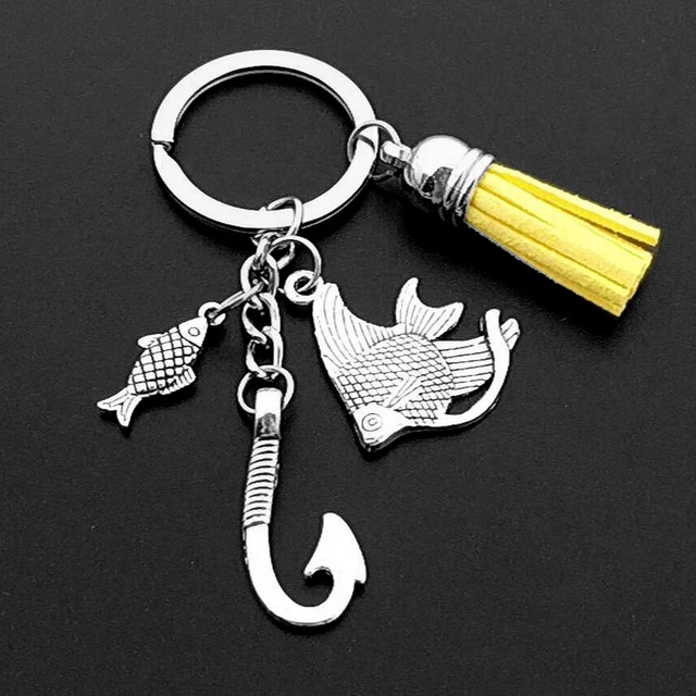 Fashion Fish and Hook Key Chain Keychain Jewelry Silver Color Fisherman I Love Fishing Fish Pendant Key Holder