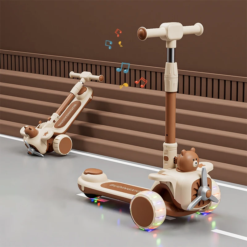 3 in 1 Pu Flashlight Wheels Push Children Scooter 3 Wheel  Kid Kick Scooter Foot Scooter En14619 Approved