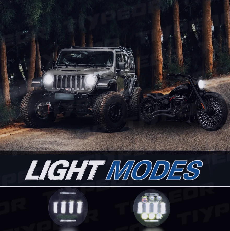 product tiypeor universal headlight 575inch drl for iron 1200 883 street softail dyna projector round led motorcycle headlamp-5