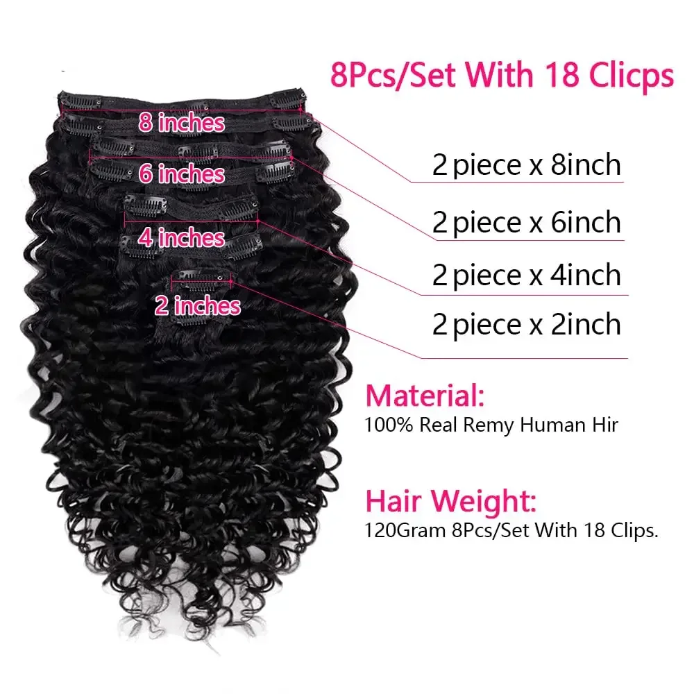26 Inch Deep Water Wave Clip In Hair Extensions 100% Real Human Hair Natural Black Color_voghion.com