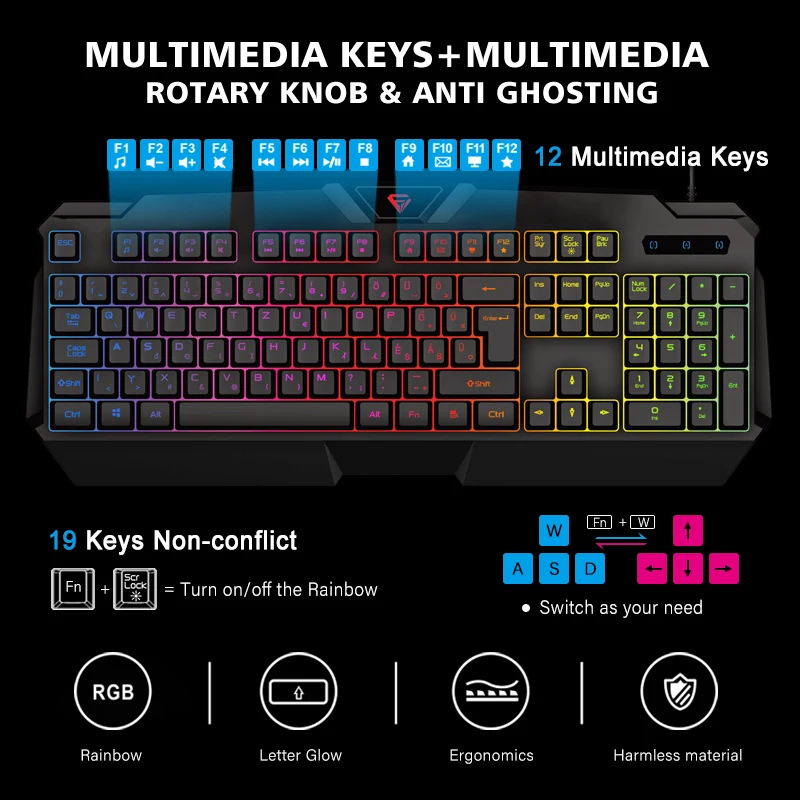 Gaming Mouse Pad Keyboard Headset Combos Membrane and Combo rainbow RGB