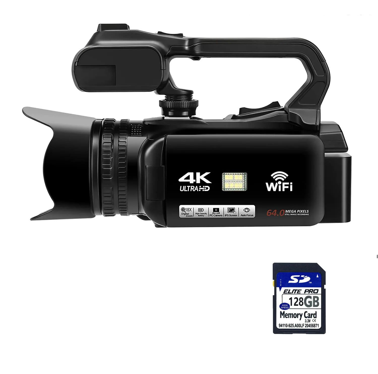 64MP 4K Professional Video Camcorder with 4 Inch Touch Screen