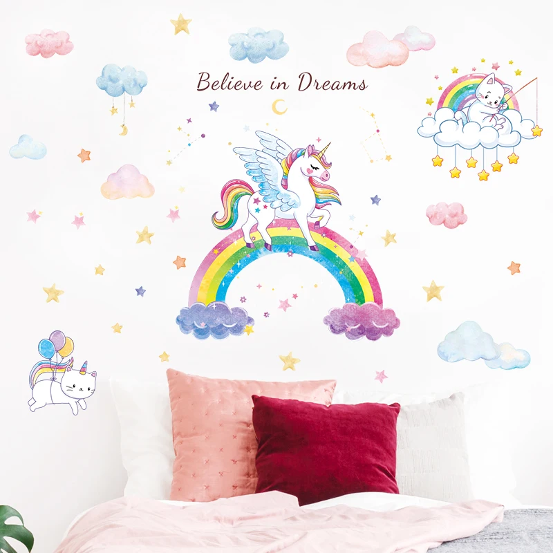 Unicorn Wall Stickers Room Bedroom Living Home Decoration Painting  Children's Wall Decals Environmental Protection Stickers Mural