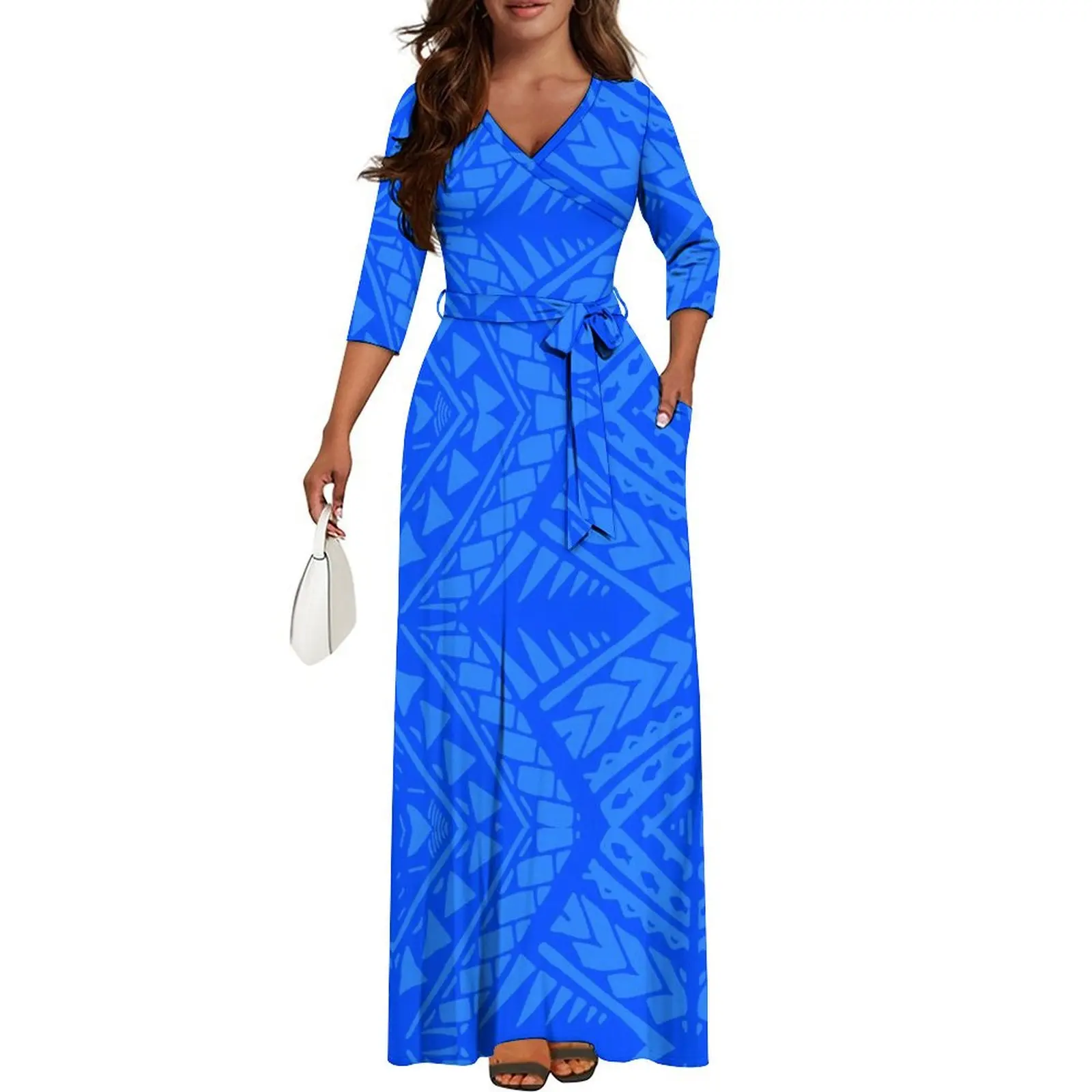 BELAROI Women's Plus Size Maxi Dress - V-Neck, Short Sleeve, Side Pockets & Split, Hawaii Leaf Print, 4X
