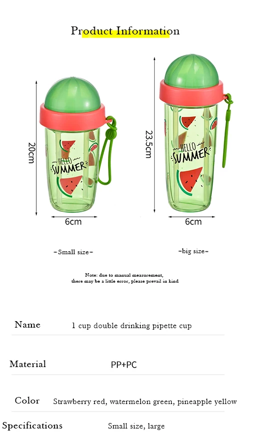 Internet Celebrated Cute Plastic Double Drink Cup Adults Summer Student Couple Cup Separated Straw PP Portable Gym Water Bottles