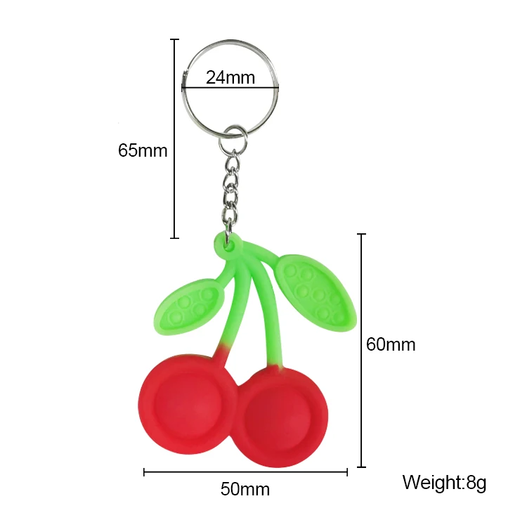 Amazon Hot selling Cherry shape Keychain toy Colors Mini Silicone push bubble Sensory Fidget toys Key ring
