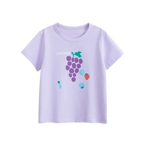 New Fashion Wholesale Purple Baby Children Short Sleeved T-shirt 100% Cotton Cartoon Printed Girls T-shirts