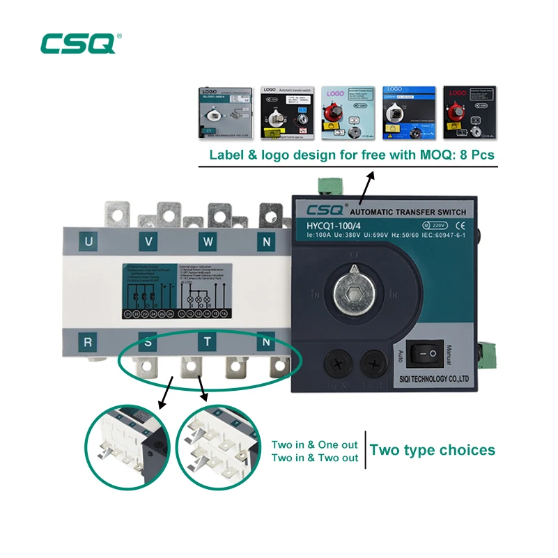 CSQ HYCQ1 Series Automatic Transfer Switch ATS 63A 100A 125A 200A 250A 315A 400A 630A 800A Dual Power for Generator