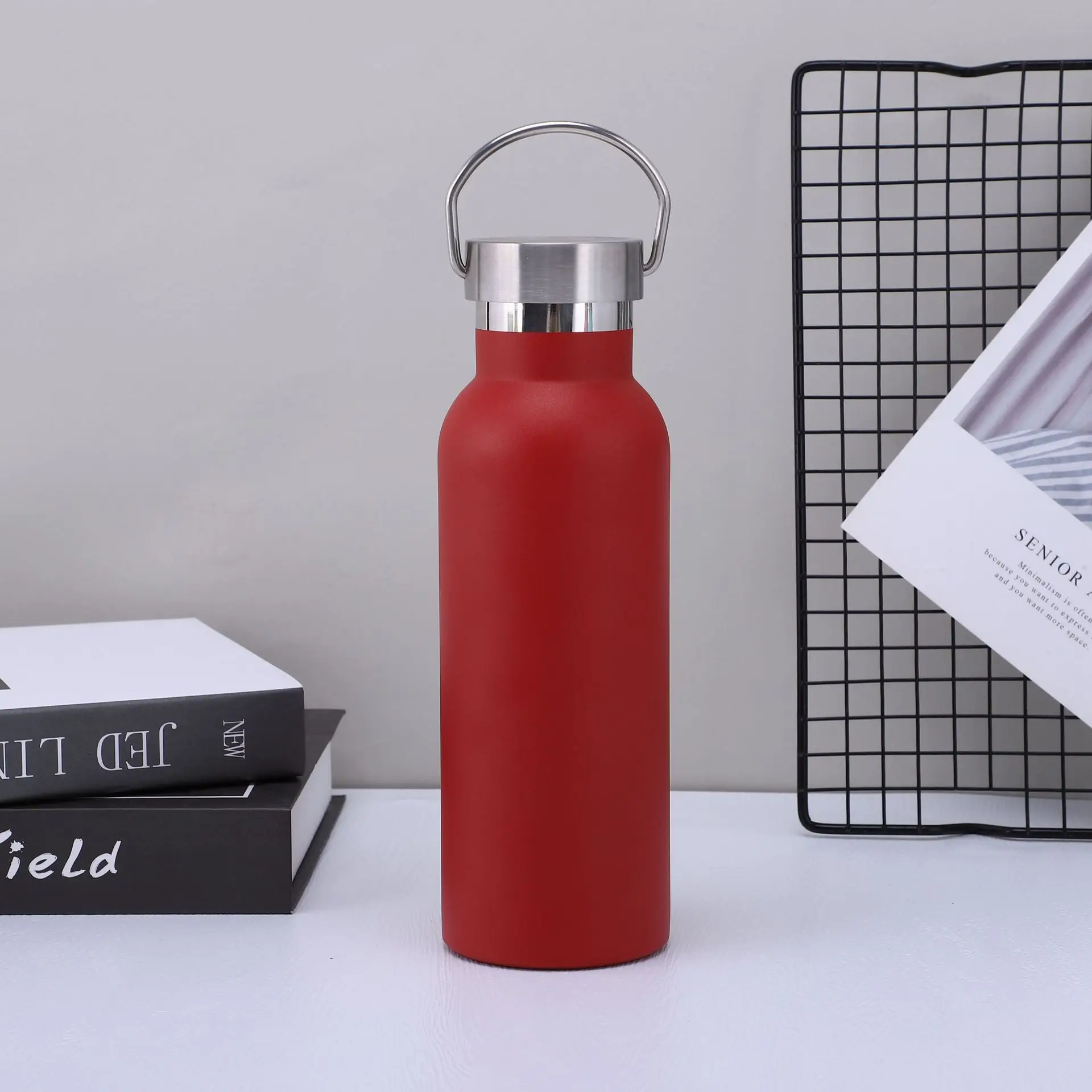 Custom Logo Portable Double Wall Vacuum Flask Stainless Steel Thermos Water Bottle with Handle