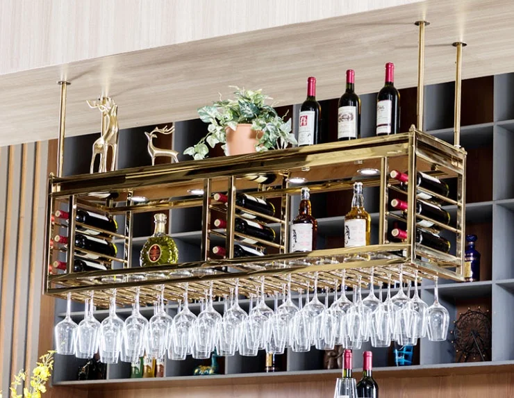 Hanging Rack Bar Cart With Hanging Wine Glasses ZAOBAS Wall