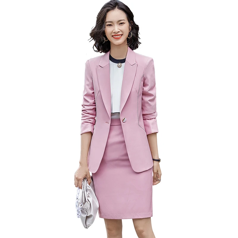 pink business skirt suit