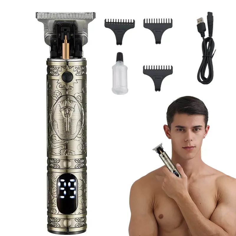 Машинка для стрижки волос Gold Trimmers с зарядкой от USB, профессиональный триммер для бороды с ЖК-дисплеем, электрическая машинка для стрижки волос T-blade
