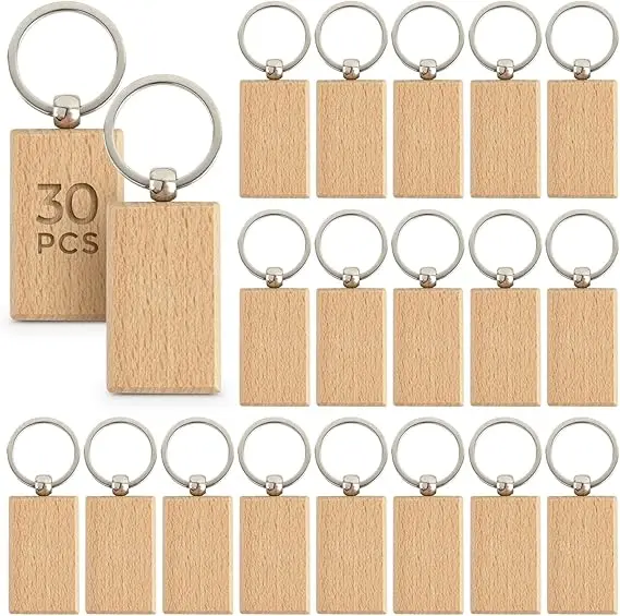 Wholesale Solid Wood Keychain Laser Engraved Logo Round Keyring Promotional Souvenir Ring Custom Personalized Fashion_voghion.com