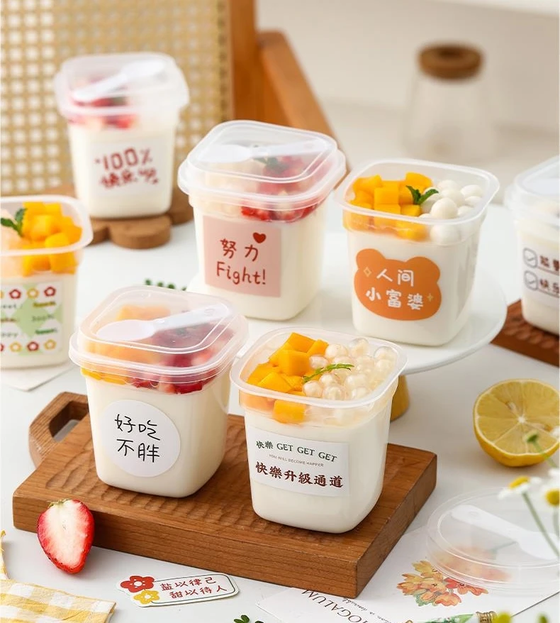 High Quality Plastic 220ml 280ml Transparent PP Double Skin Milk Yogurt PP Pudding Cup With Lid