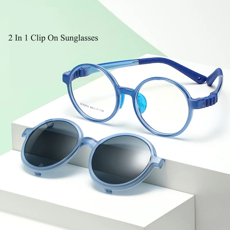 2 in 1 Magnetic Clip on Boys Girls Glasses Kids Myopia Prescription Flexible Eyeglasses Polarized Sunglasses 2024