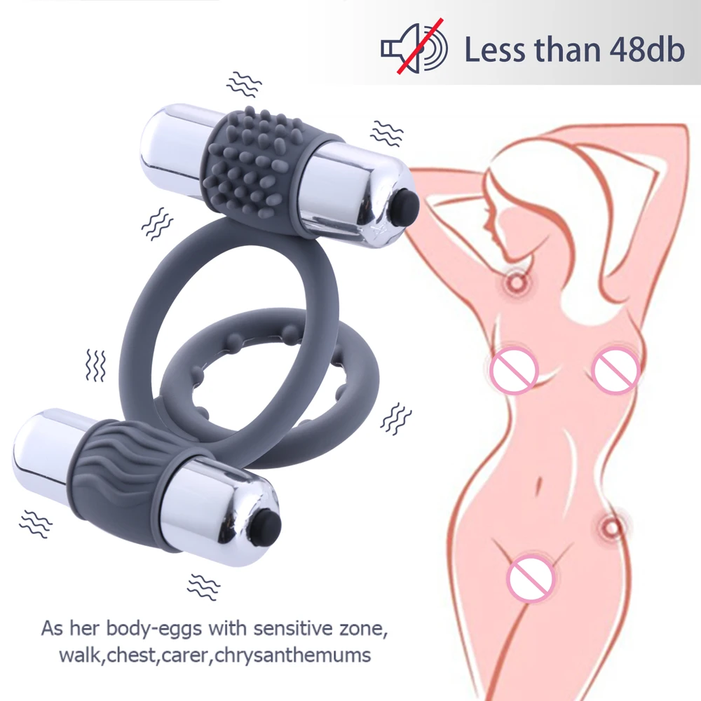 Vibrating Cock Dual Rings Orgasmic Penis Rings for Male With Mini Bullet Vibrators Silicone Material Sex Toys for Couple