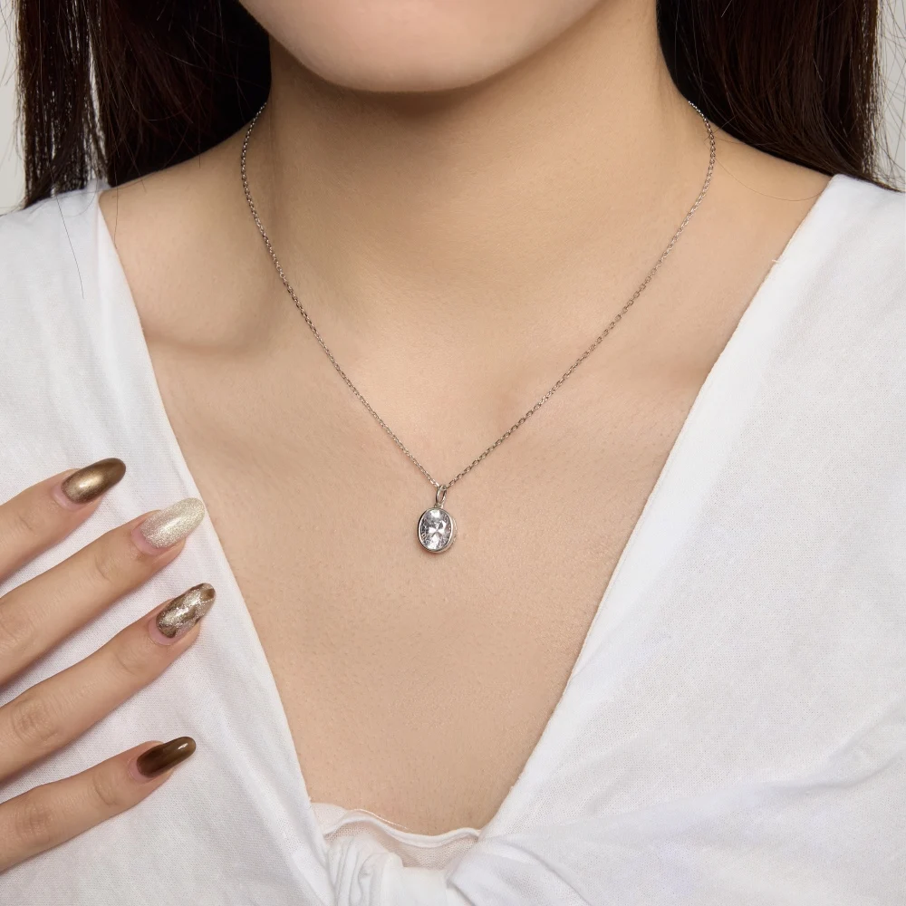 KAKODIY Dazzling 3ct Oval 5A Cubic Zirconia Solitaire Pendant Necklace, Rhodium Plated 18K Gold 925 Sterling Silver Chain detail 8