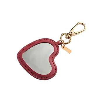 Wholesale Unbreakable Mini Keychain Heart Shaped Mirror with PU Leather Pouch