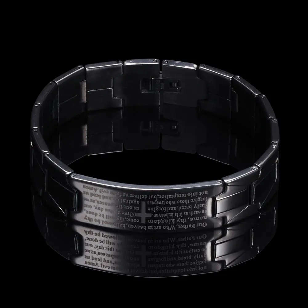 Men Cross Bracelets Homme Polished 316L Stainless Steel Scripture