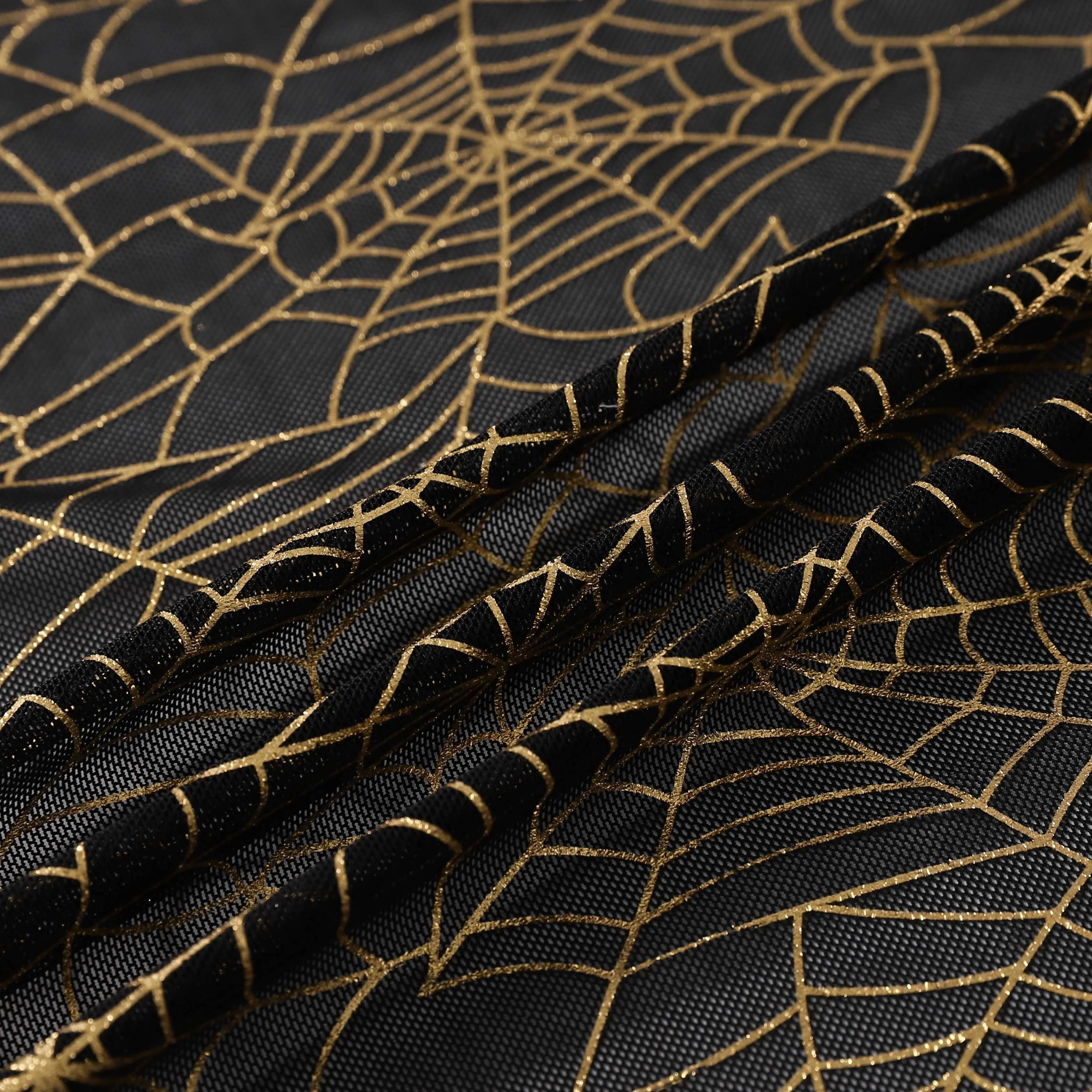Factory Direct Sale Spider Web Print Gold Stamp Hot Power Mesh Printed Spandex Silver Stamping Foil for Garment