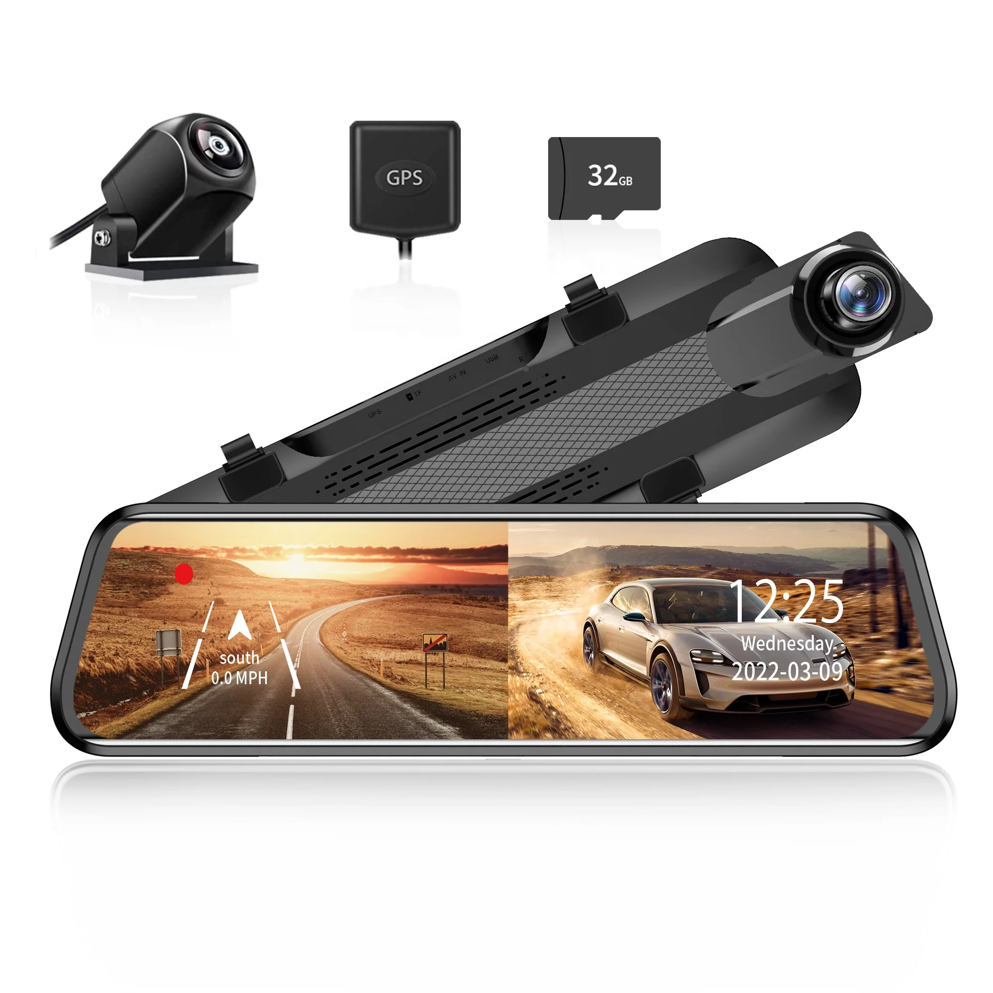 Wolfbox T10p 10" 1440p Front And Rear Rear View Dual Mirror Camera Dash