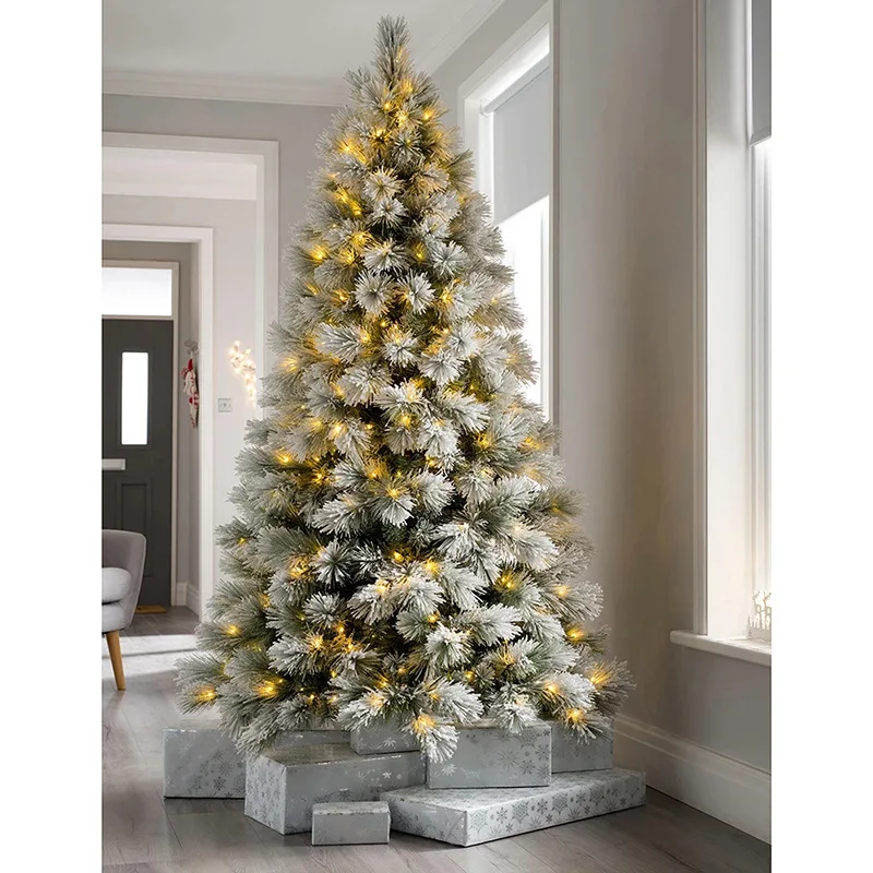 Yiwu Factory Manufacturers 210cm Luxury Flocked PVC Pine Needle and Mixed Christmas Tree Warm White LED Lights
