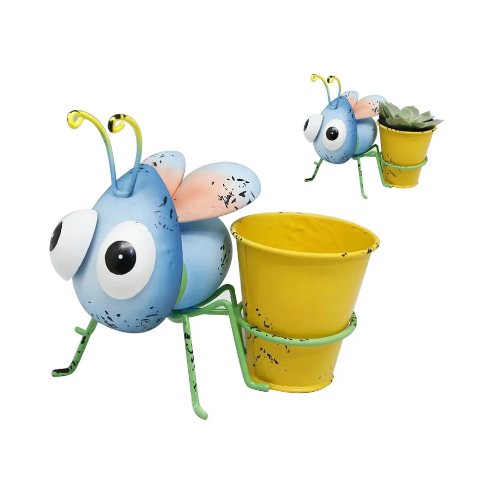 Cute Insects Metal Bugs Plant Pot Animal Blue