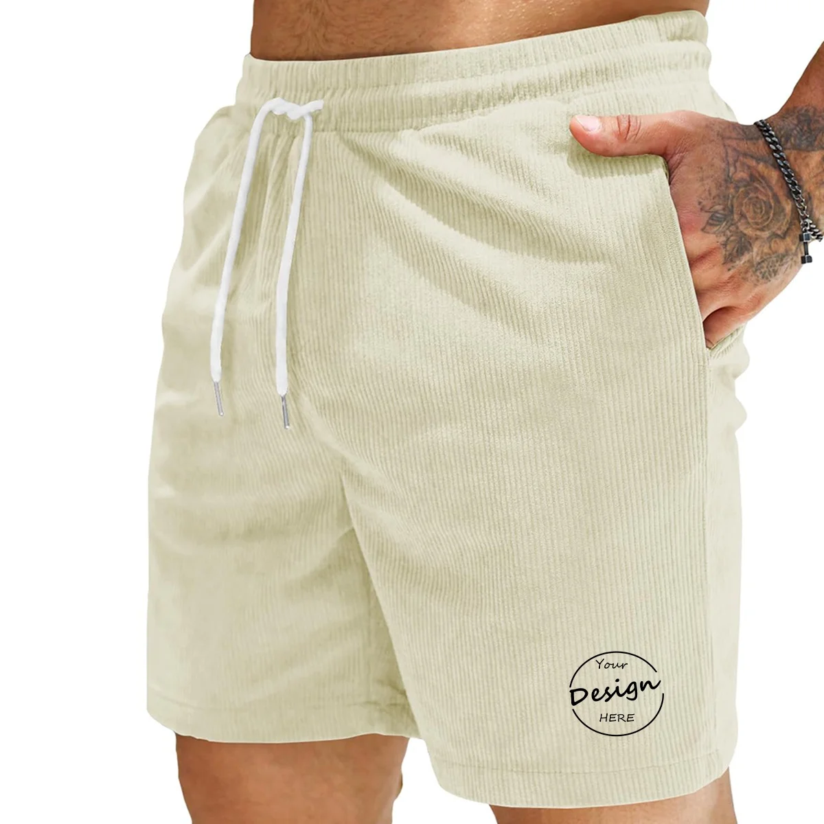 JL1101E Top Quality Casual Corduroy Fabric Shorts Print Fitness Outdoor Plain 5 Inch Drawstring Corduroy Shorts Men