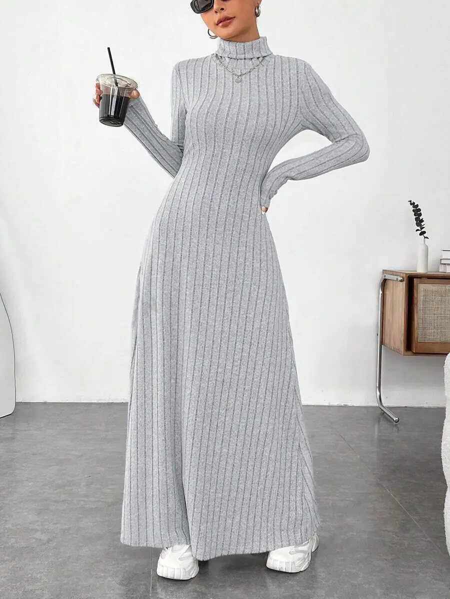 Knitted Elegant Long Sleeve Dress Women 2025 Autumn Winter Vintage Dresses  Turtleneck Fashion Solid Vestidos Casual Street Y2K