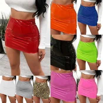 2022 Sexy Shiny Leather Bag Buttocks Source Of Sales Leather Skirts Womens Skirts