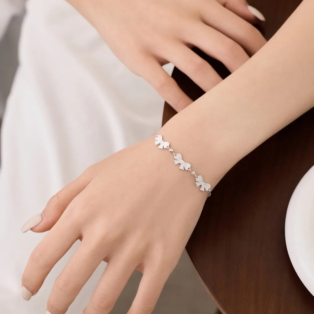 KAKODIY Cute Exquisite Design Exquisite Fashion 925 Sterling Silver Chain Link Shiny Bow Pendant Bracelet & Women's Bracelet detail 5