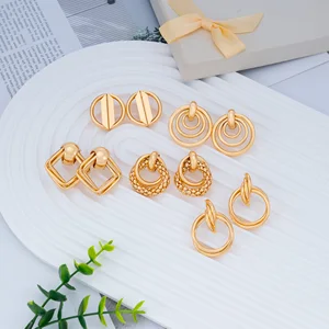 Women's Fashionable Multilayered Alloy Corn Kernel Earrings Classic Gold Plated in Geometric Design Rhodium Hoop Metal