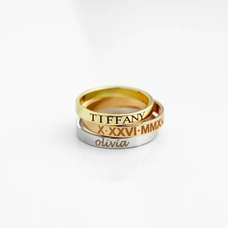 Custom Engraved Name Number Date Ring Personalized Fashion Jewelry for Lovers Women 18K Gold Plated Stainless Steel Finger Ring