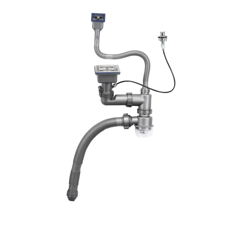 وحدة تحكم أوتوماتيكي من الفولاذ المقاوم للصدأ مربعة الشكل مربع المطبخ مصفاة مصفاة استنزاف مقابس بالوعة مع سيفون البلاستيك