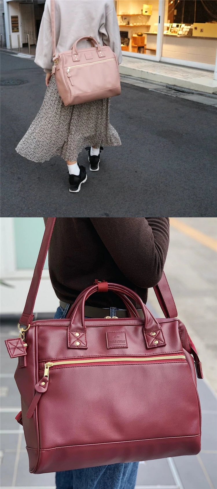 Japanese Leather 3WAY Boston Cross Sling Shoulder Bag Handbags Unisex Mochilas travel school college Backpack Minimalist Bolsos
