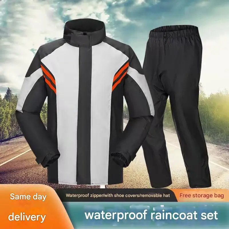 Modern Eco-Friendly Reflective Striped Motorcycle Raincoat Popular Waterproof Design for Outdoor Tours and Campers