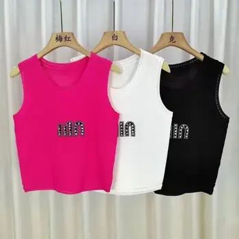 Spaghetti Strap Top White Knitted Vest Women's Knit Tops Knitted Top Summer Fashionable Sleeveless tank Top
