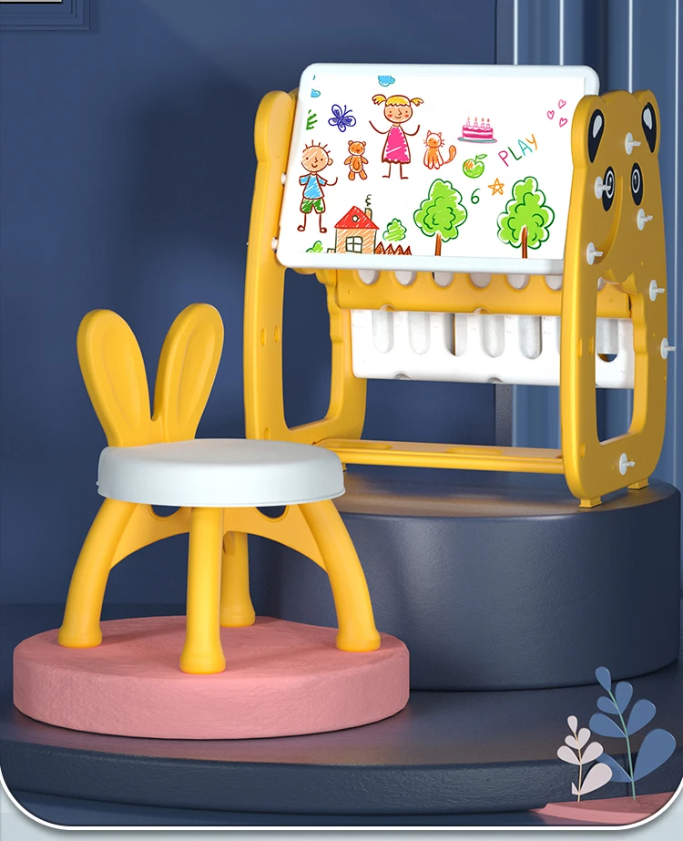 3 in 1 Plastic Indoor kids Study Desk Learning Easel Board with Book Shelf with Chair
